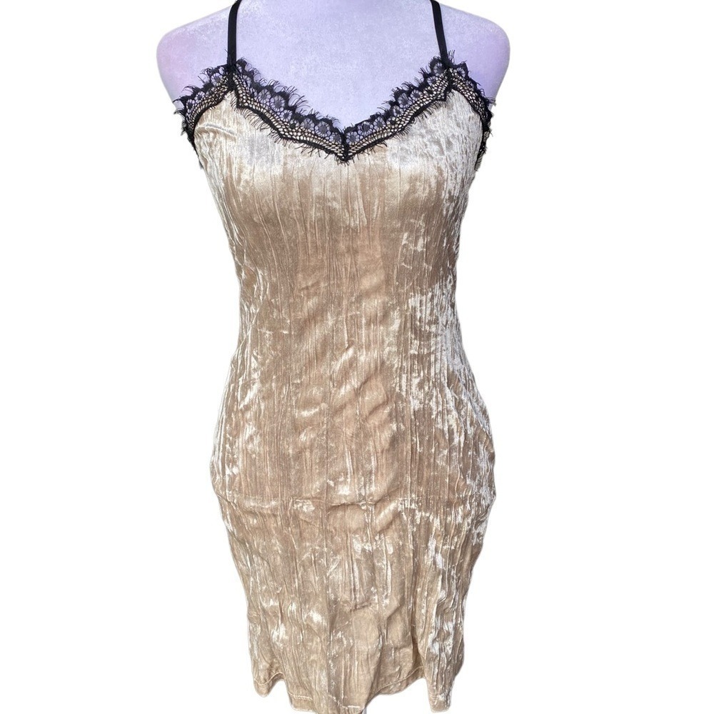 Y2K Crushed Velvet Lace Slip Dress Size S NWT Bodycon‎ Concert Fairy Coquette
